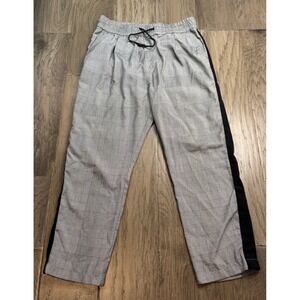 H&M Divided Mens Plaid Chino Pants Black Stripe Elastic Waist Drawstring Size 32